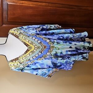 FASHION SPECTRUM BLOUSE TOP S/M BEADED 100% SILK MULTI-COLORED